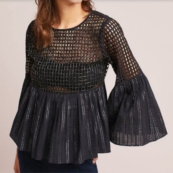 Anthropologie Tops - MAEVE (ANTHRO) Alameda Beaded Eyelet and Striped Peplum Long Sleeve Top